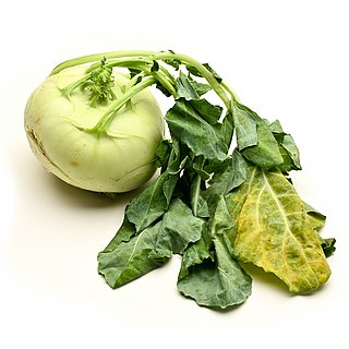 Ein Kohlrabi mit Blättern