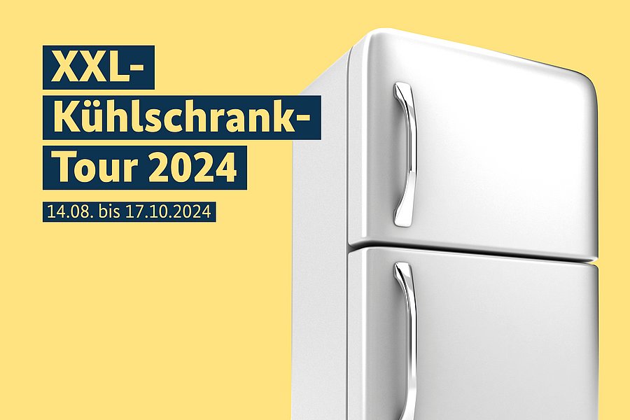 Bild: Kühlschrank, Text:XXL-Kühlschrank-Tour 2024, 17.08.-17.10