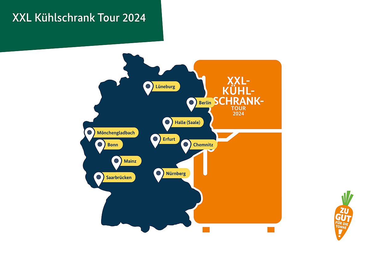 Deutschlandkarte mit Standorten zur Kühlschranktour